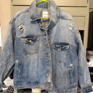 Celebrity Pink Light Blue Distressed Jean Jacket